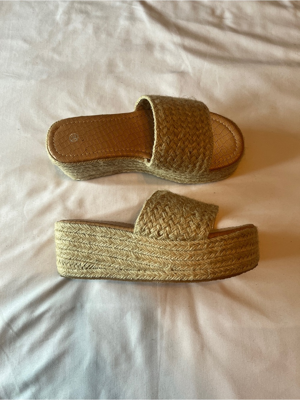 Woven Espadrille Platform Slide Sandals Size 36